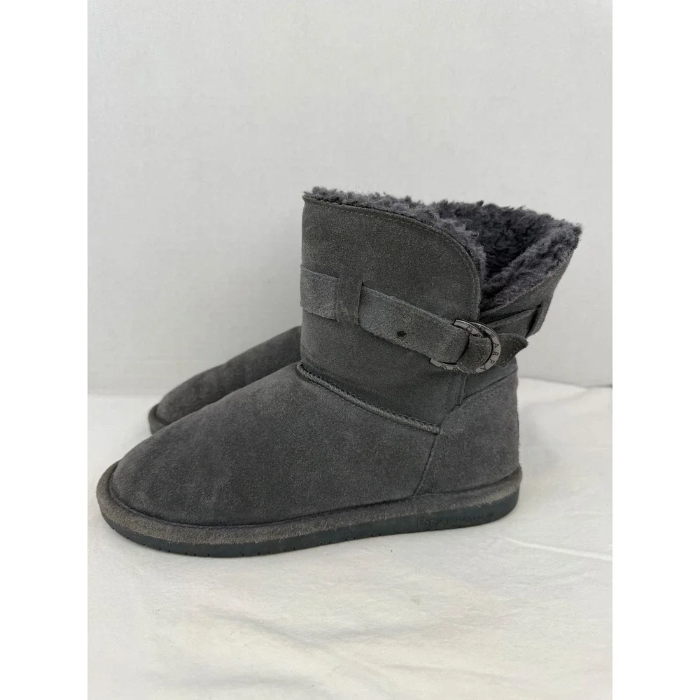 Bearpaw Womens Gray Suede Winter Boots Side Buckle Wool Blend Lining Size 8‎
